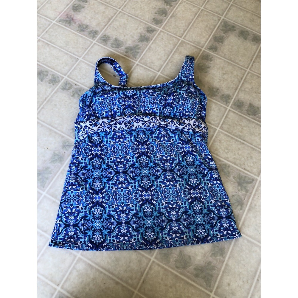 LANDS'ā END Women Underwire Bra 6 Long Blue Floral tankini top